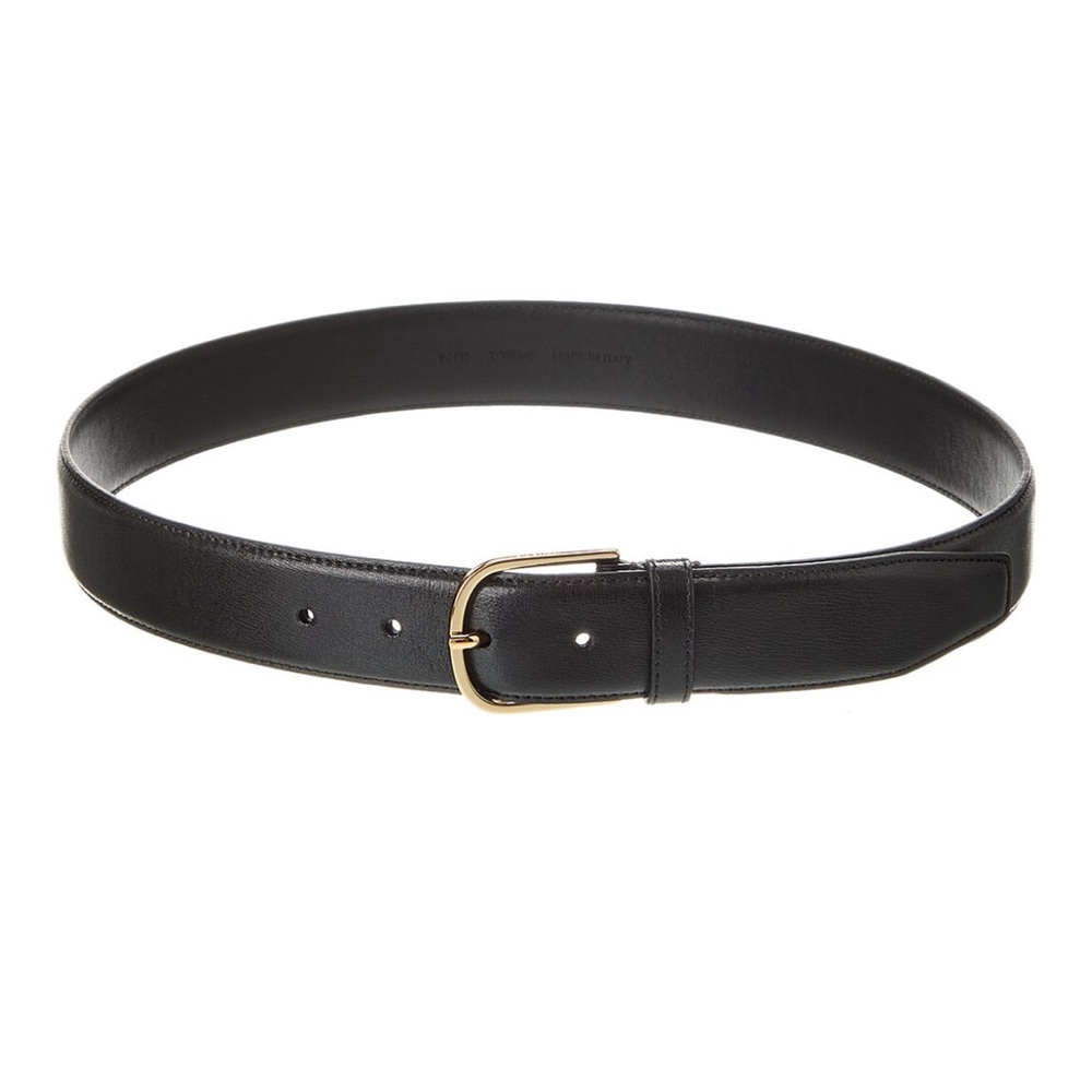 Toteme Leather Belt has rounded buckle in gold-tone metal for a classic appeal.